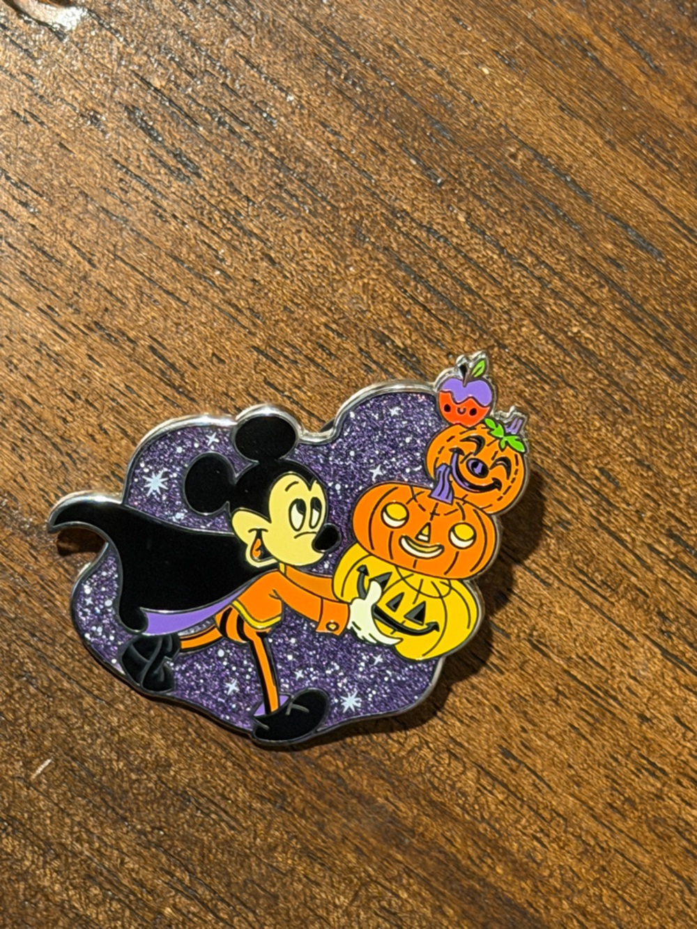 Mickey Mouse Halloween Pumpkin Stack Enamel Pin - Purple Background